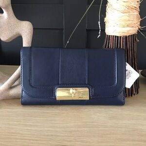 Coach Kristin Leather Checkbook Wallet In Marine Blue, NWT, Y2K, 45125